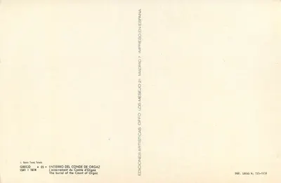 Begraafenis van de graaf van Orgaz — Greco — Éditions Artistiques Offo, Madrid — Achterkant