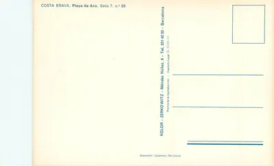 Costa Brava. Playa de Aro — Montbar Restaurant — editor Zerkowitz, serie 88 — Reverso