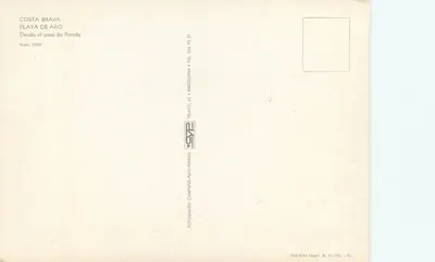 Costa Brava — Playa de Aro — z przejścia Ronda — wydawca Pelayo, 60, Barcelona, nr 2209 — Rewers