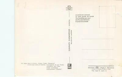 Cuevas dels Hams — Malloca — Editor Subirats Casanovas, n° 1666 — Verso