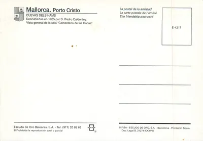 Porto Cristo - Cuevas dels Hams — Escudo de Oro, Serie E-4217 — Rückseite