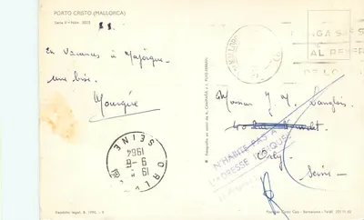 Praia de Porto Cristo — Majorca — editor A. Campaña y J. Puig-Ferrán, série II n° 3273 — Verso
