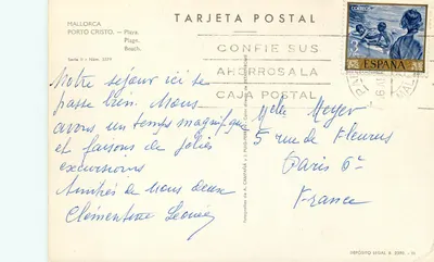 Porto Cristo — plaża — Tarjeta Postal, seria II, nr 3379 — Rewers