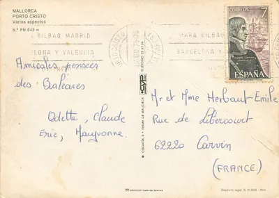 Porto Cristo — Mallorca — SADASCOLOR, N° PM 643 m — Verso