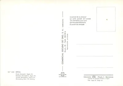 Ripoll — Drzwi klasztoru z XII wieku — Wydawca Comercial Escudo de Oro, nr 1513 — Rewers