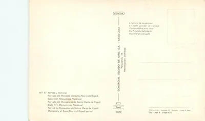 Portal klasztornego Santa María de Ripoll — Sigle XII, Zabytek Narodowy — Wydawca ESCUDO DE ORO, nr 17 — Rewers