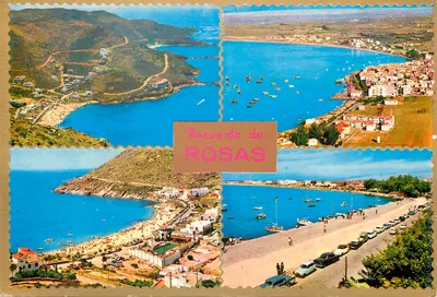 Rosas (Costa Brava) — vista panorâmica da baía e do porto — Gráficas Harris, 7, Pl. Alfonso El Sabio, Barcelone