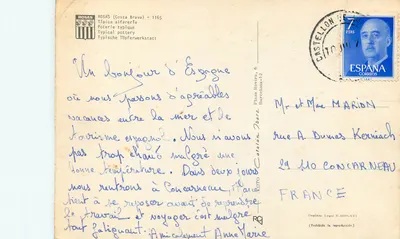 Rosas - Costa Brava — cena de rua com jumento carregado de cerâmicas — editor não visível — Verso