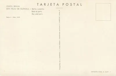 San Feliu de Guíxols — Baía e porto — A. Fabregat, N° 2550 — Verso