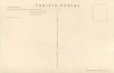 San Feliu de Guíxols — Paseo Marítimo — A. Fabregat, N° 2491 — Verso