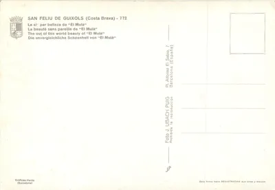 San Feliu de Guixols (Costa Brava) — El Mulà — Gráficas Harris, n° 772 — Verso