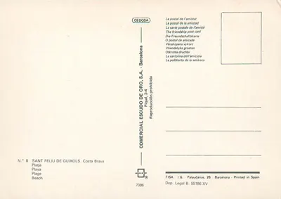 Sant Feliu de Guixols — spiaggia — Comercial Escudo de Oro, S.A. — Verso