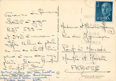 Widok wybrzeża — Costa Brava — wydawca 'ARCHIVO ARTÍSTICO' nr 1279 — Rewers