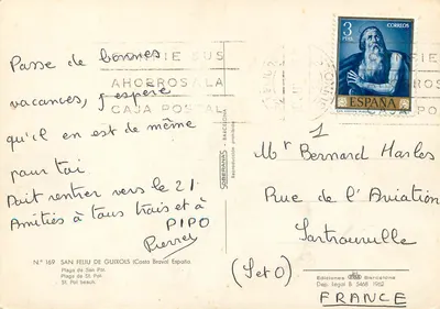 Praia de San Feliu de Guixols — vista dos pinheiros — Edições SOBERANAS, n° 169 — Verso