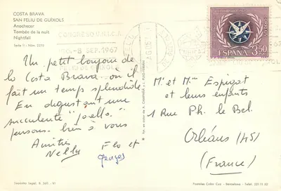 Costa Brava — San Feliu de Guíxols — Anochecer — Fot. em cor de A. Campanà y J. Puig-Ferrán — Série II, Núm. 2270 — Verso