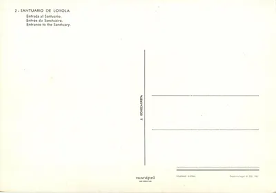 Santuário de Loyola — Entrada do Santuário — J. Echezarreta, Fournier, Vitoria — Verso
