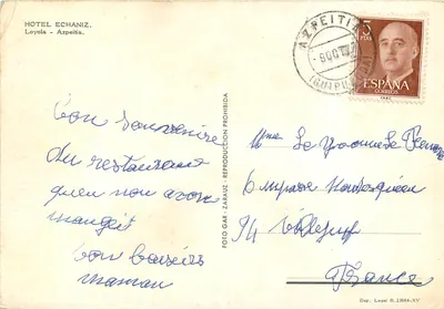 Hotel Echaniz — Loyola — Azpeitia — Editor Zarauz — Verso