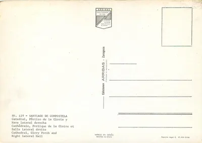 Santiago de Compostela — Katedra, Pórtico de la Gloria i boczna nawę prawą — Wydawnictwo Arribas — Rewers