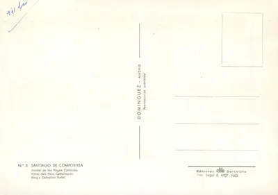 Hostal de los Reyes Católicos — Santiago de Compostela — Ediciones Dominguez — Reverso