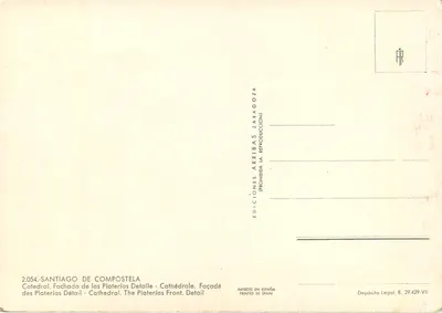 Santiago de Compostela — Katedra, fasada Platerías — Wydawnictwo Arribas Zaragoza, n° 2.054 — Rewers