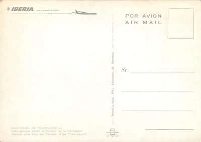 Santiago de Compostela — ogólne widok z miradora Herradura — Iberia Líneas Aéreas de España — Rewers