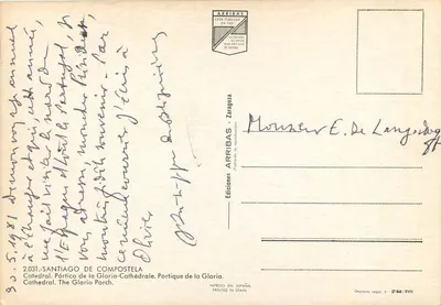Santiago de Compostela — Katedra. Portyk Gloria — Wydawnictwo Arribas, Zaragoza — Rewers