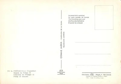 Peníscola — bajada de Felipe II — Editor Comas Aldea, n°14 — Reverso