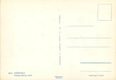 Peñíscola — Typische feesten, stieren — Distributeur: F. Castell Arasa — Achterkant