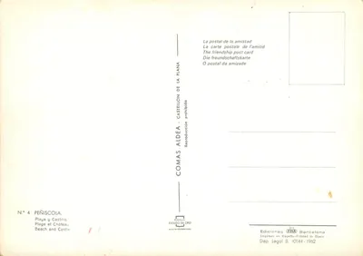 Peñíscola — playa y castillo — Comas Aldea, N°4 — Reverso