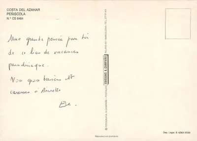 Costa del Azahar — Peñíscola — Wydawca Pelayo & Campaña, nr CS 6464 — Rewers