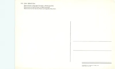 San Sebastián — Pomnik Sacré-Cœur i Monte Iguedo — H. FOUQUENIER, S.A. - Vitoria — Rewers