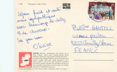 Estátua da mulher com o carrinho — Dublin — John Hinde Limited, n°2/128 — Verso
