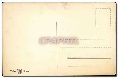 Interlaken - Generalansicht — widok panoramiczny z pociągiem nad jeziorem i góra Cervin w tle — wydanie nr 50 — Rewers