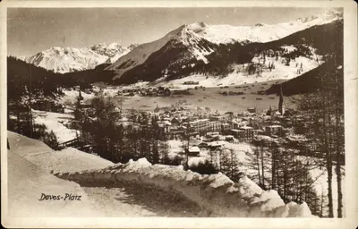 Davos-Platz — vista panorâmica invernal — Edição Guggenheim & Cie, Zürich, n° 16206 b