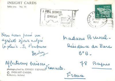 Koń i mężczyźni — scena uliczna — Karty Insight, Kilkenny, Irlandia — Rewers