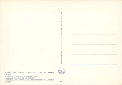 Bethany (perto de Jerusalém) — vista parcial da igreja de São Lázaro — editor Palphot, n° 8577 — Verso