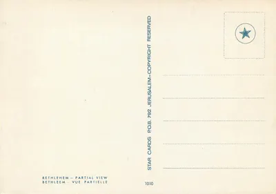 Bethléem — widok częściowy — Star Cards, n° 1010 — Rewers