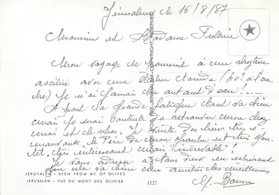 Jerozolima, Stare Miasto — widok z Góry Oliwnego — STAËL CARDS, n°1127 — Rewers