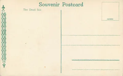 O Deserto do Mar Morto — paisagem costeira com cavaleiro e cabana de madeira — Cartão Postal de Lembrança n°148259 — Verso