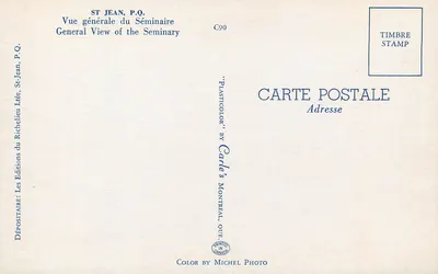 St Jean, P.Q. — Vista geral do Seminário — Les Éditions du Richelieu Ltée, C90 — Verso