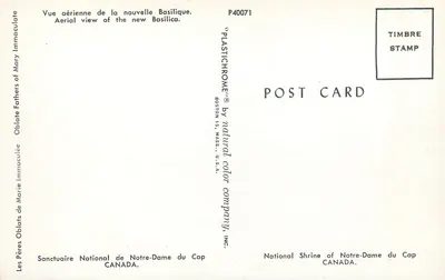 Bazylika Notre-Dame du Cap — Widok z powietrza — Plastichrome, Boston, U.S.A. — Rewers