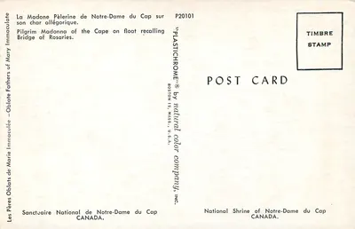 Notre-Dame du Cap — Madone Pèlerine na wozie allegorycznym — Plastichrome by Boston Color Company — Rewers