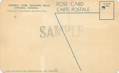 Cascata do Niagara — vista geral — The Photogelatine Engraving Co. Ltd. Toronto — Verso