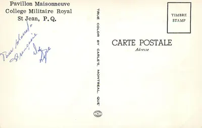 Pavilhão Maisonneuve — Colégio Militar Real — St Jean, P.Q. — editor Carles, Montreal — Verso