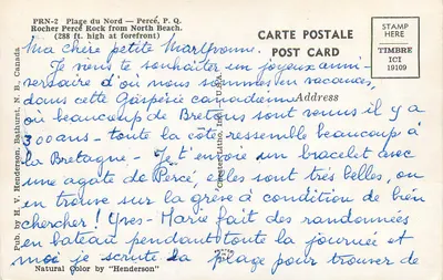 Rocha Percé — Gaspésia, Canadá — Chester Litho, Inc. — Verso