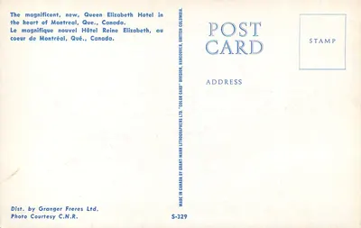 Hotel Queen Elizabeth — Montreal, Quebec, Kanada — Granger Frères Ltd. S-329 — Rewers