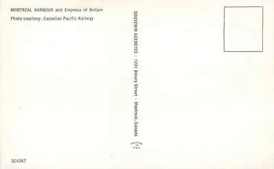 Hafen von Montreal — Ansicht des Dampfers Empress of Britain — Souvenir Agencies — Rückseite