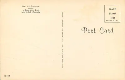 Parc La Fontaine — Montreal, Canada — SOUVENIR AGENCIES LTD. — Achterkant