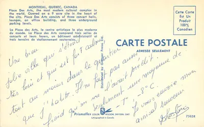 Place des Arts — Montreal, Quebec — editor Granger Frères Ltd. — Verso