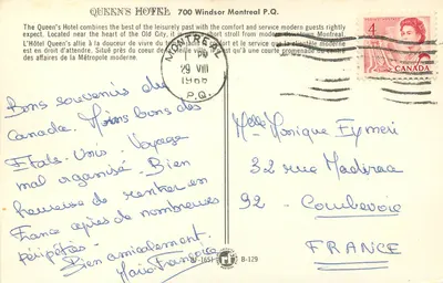 Ansicht von Montreal — Hotel The Queen's — unbekannter Verlag — Rückseite